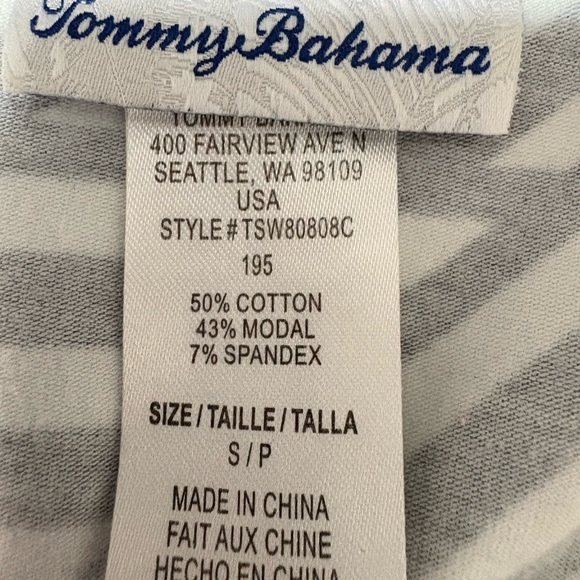 Tommy Bahama Chic Black White Geometric Striped Sleeveless Stretchy Mini Dress - Picture 9 of 12